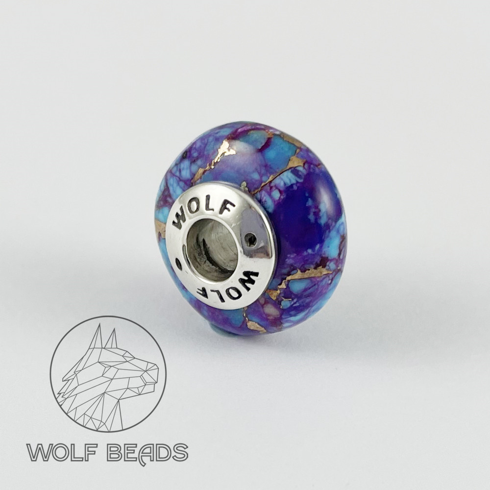 Turquoise & Purple Mohave Turquoise | Rondelle Charm Bead | Handmade | Sterling Silver Core (image for) Turquoise & Purple Mohave Turquoise | Rondelle Charm Bead | Handmade | Sterling Silver Core